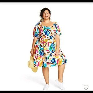 Tabitha Brown x Target Women's Botanical Print Puff Sleeve Mini Dress 1X
